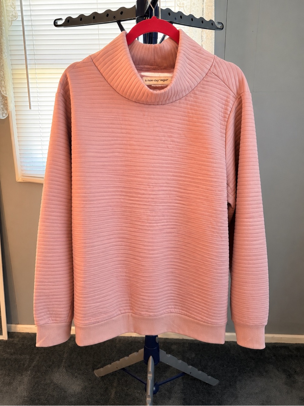 Relaxed Ribbed Funnel Neck Sweatshirt - Dusty Pink
